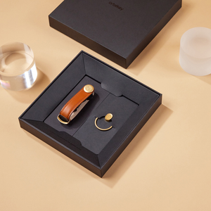 Orbitkey Key Organiser Leather + Ring v2, Cognac/Yellow Gold