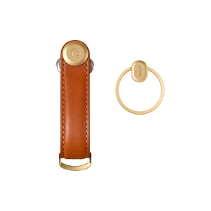 Orbitkey Key Organiser Leather + Ring v2, Cognac/Yellow Gold