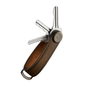 Schlüsselbund Leder, Eiche Braun, für bis zu 7 Schlüssel, Orbitkey, Leder